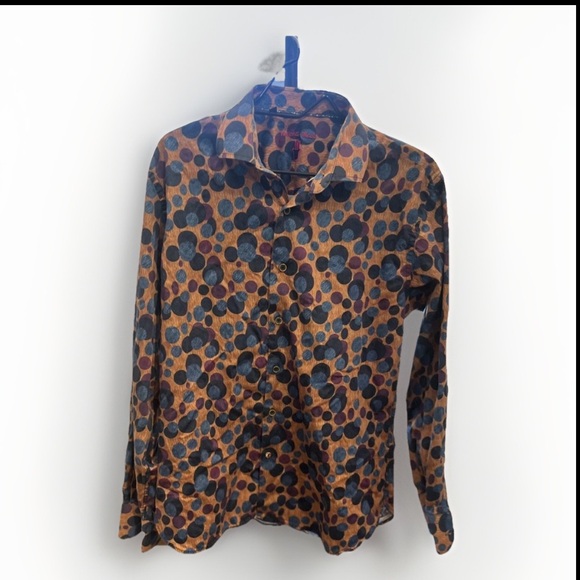 Luchiano Visconti Other - Visconti Men’s Long Sleeve Button-Up Shirt – Size Large – Brown/Blue Polka Dot